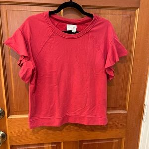 Pink ruffled sleeves sweater shirt